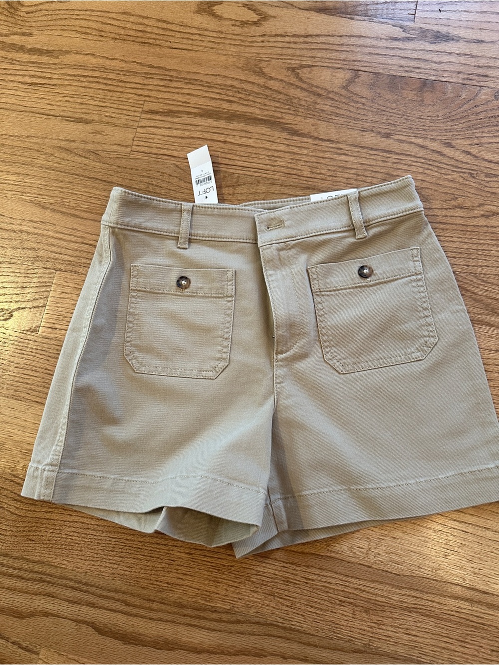 LOFT Tan Cotton High-Rise Patch Pocket Shorts